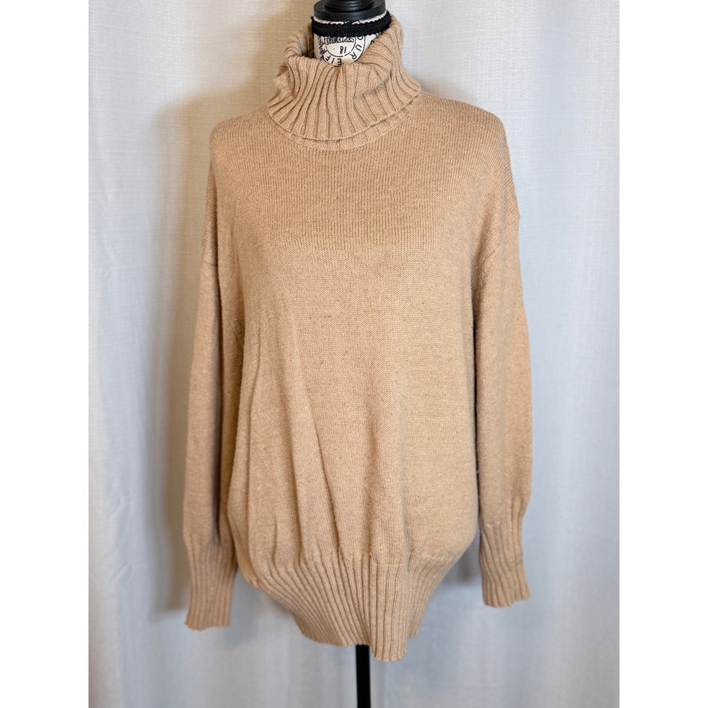 A New Day Turtleneck Sweater Minimalist Tan Camel Knit Size L